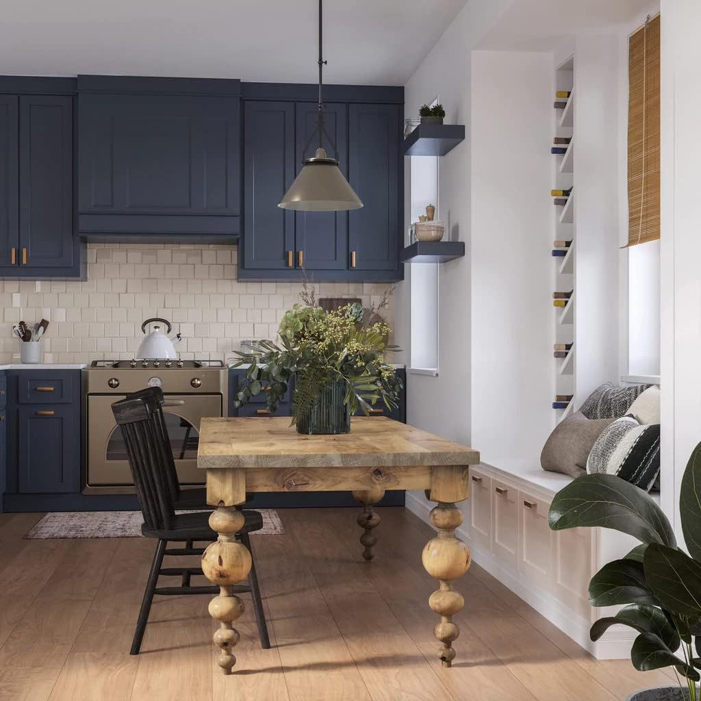 Modern Turned Leg Solid Wood Dining Table (96" x 37", Barn Wood Finish) | Amazon (US)