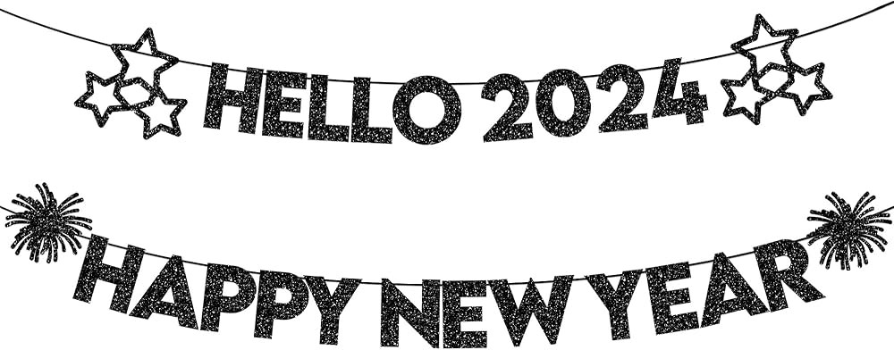 KatchOn, Glitter Black Happy New Year Banner 2024-10 Feet, No DIY | Hello 2024 Banner for Happy N... | Amazon (US)