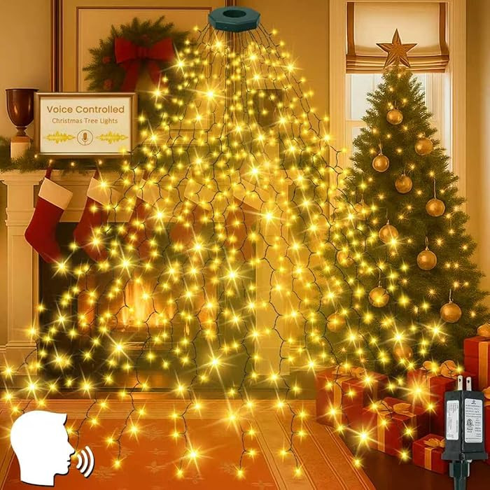 2025 New Christmas Tree Lights with Voice Control Outdoor/Indoor, 480LED 8FT 16 Lines Cascading T... | Amazon (US)