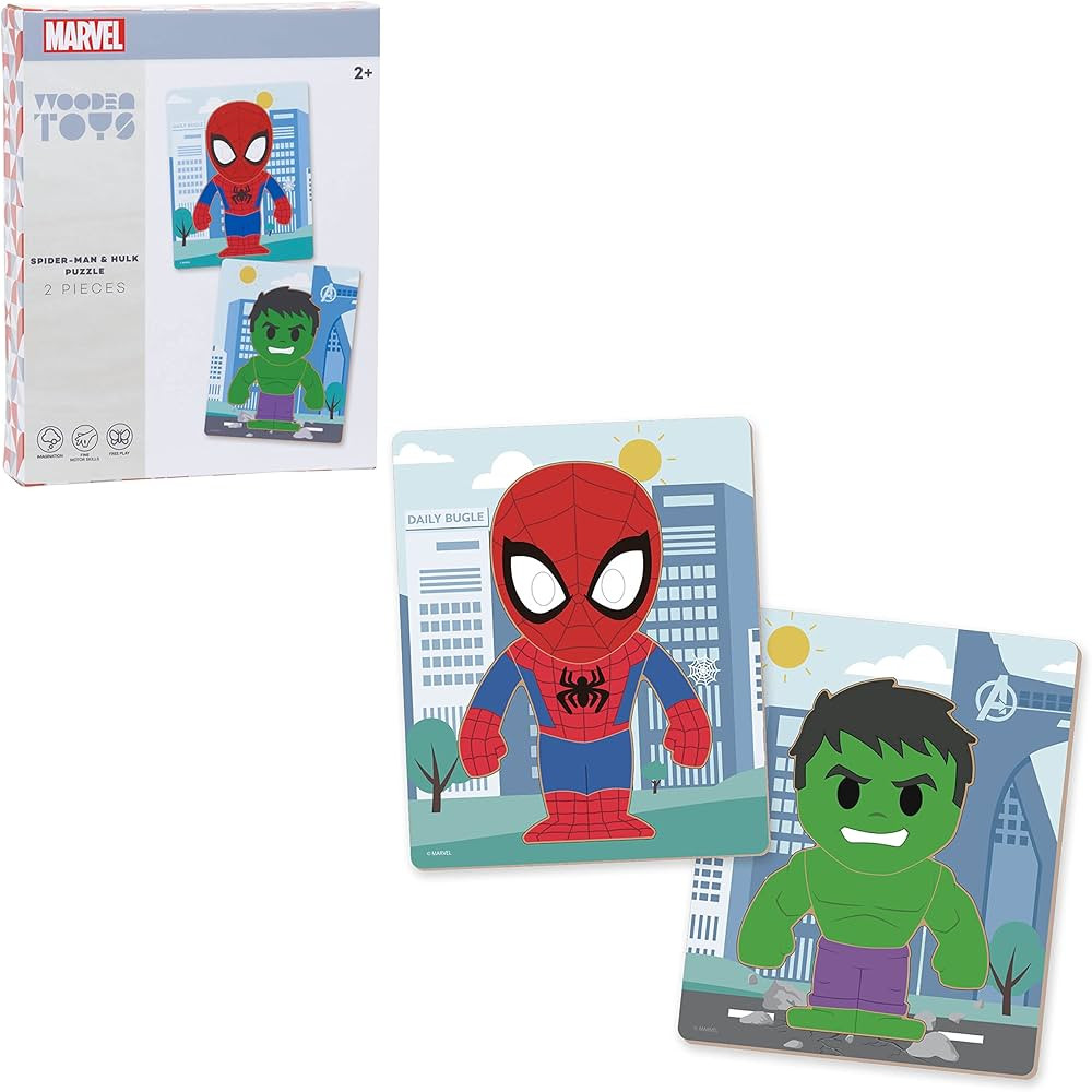 Disney Wooden Toys 2-Pack Character Puzzles Spider-Man and Hulk, Officially Licensed Kids Toys fo... | Amazon (US)