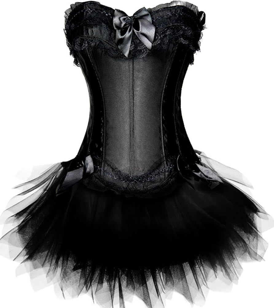 Pandolah Halloween Sexy Lingerie Fashion Lace up Corset Bustier Tutu Petticoat Skirt (L, Black 1)... | Amazon (US)