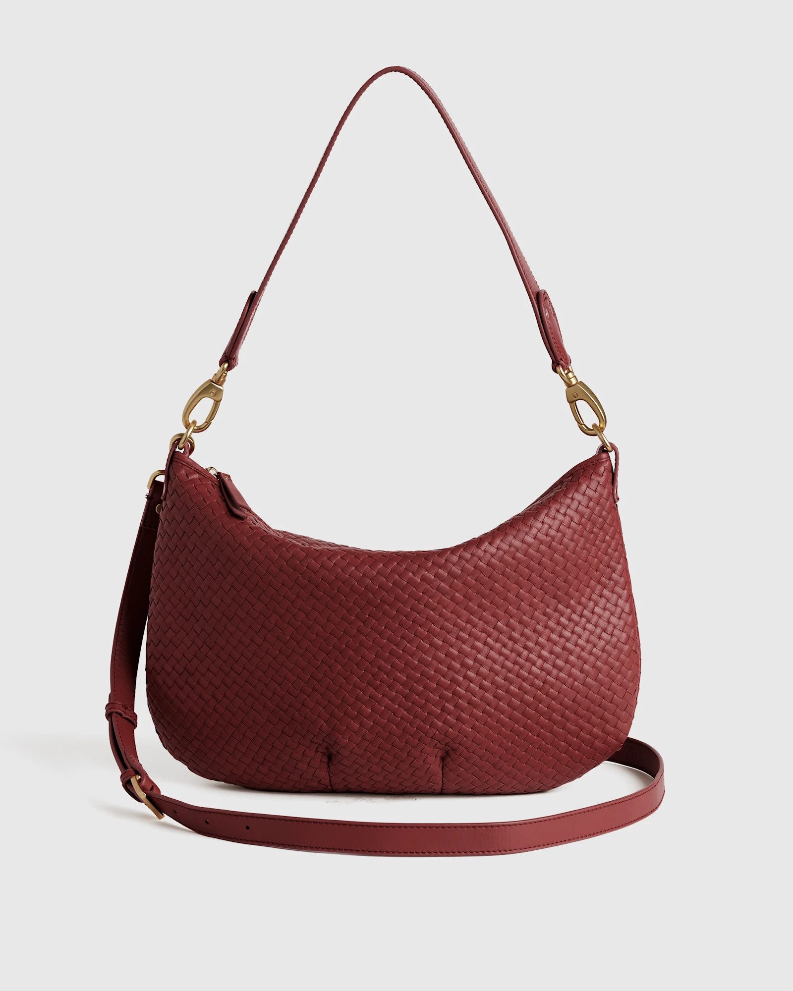 Italian Leather Convertible Crescent Handwoven Shoulder Bag in Merlot | Quince