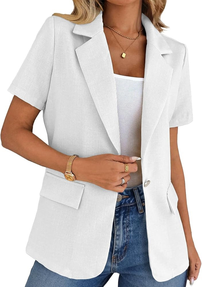 2026 Summer Women's Short Sleeve Blazer Jacket - Breathable Full-Lined Open-Front Lightweight Cas... | Amazon (US)