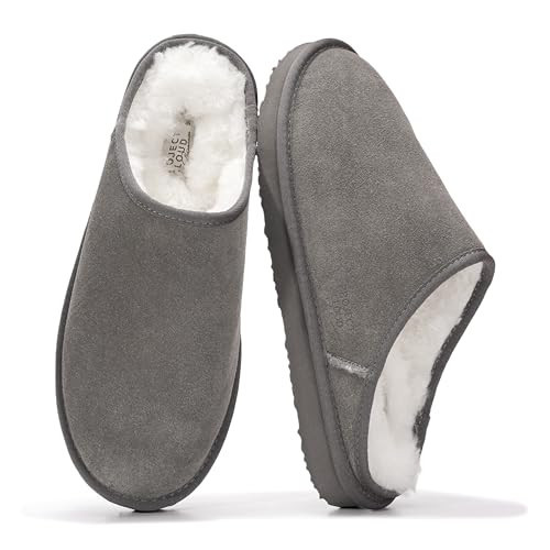Project Cloud Mens Slippers 100% Genuine Leather and Genuine Shearling Lining – House Slippers for Men with Memory Foam Insole – Lightweight & Non Slip Mens House Shoes (Chill,GREYSUEDE,12) | Amazon (US)