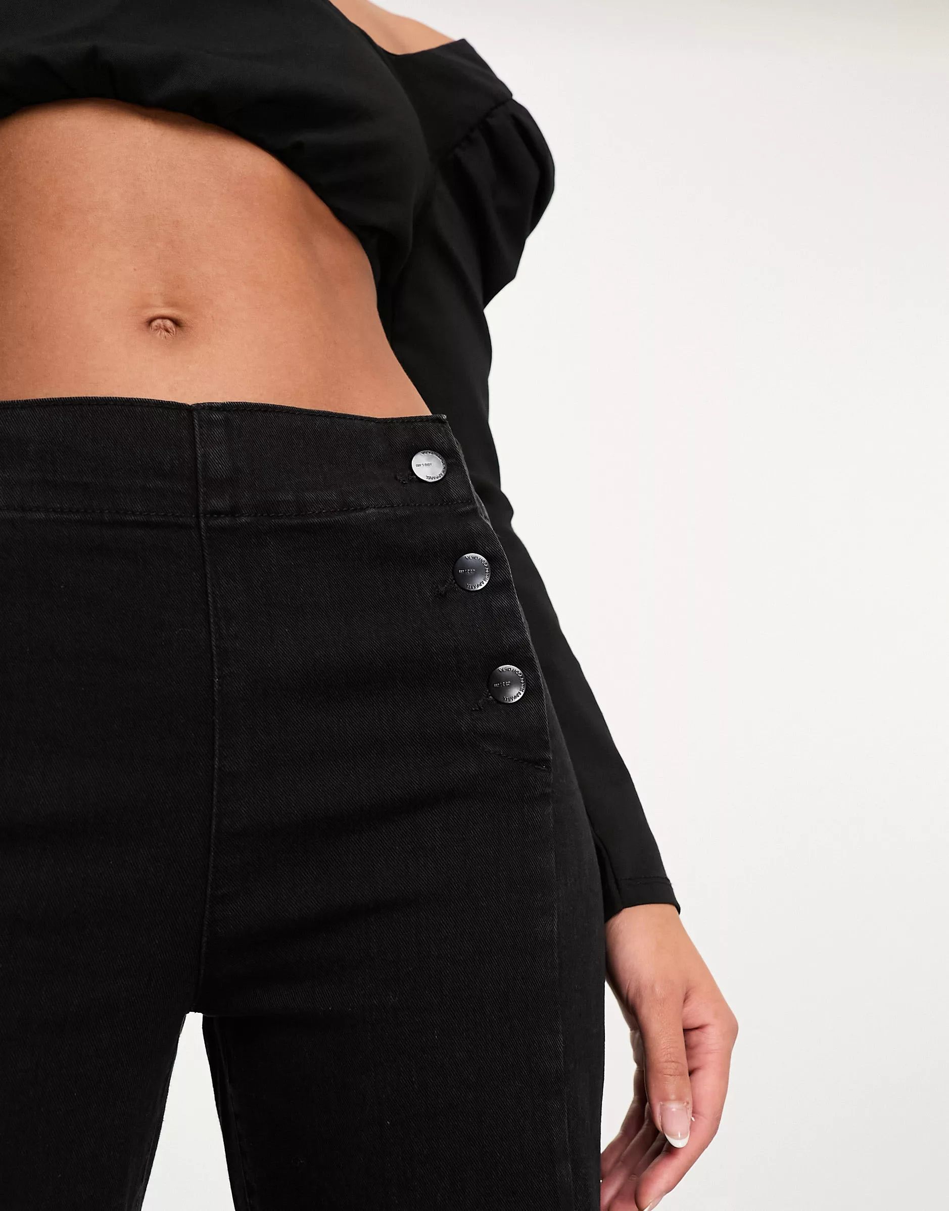 Vero Moda Kayla button front wide leg jeans in black | ASOS (Global)