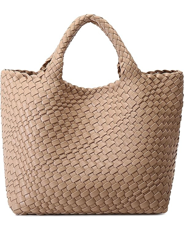 Woven Bag for Women, Vegan Leather Tote Bag Large Summer Beach Travel Handbag and Purse Retro Han... | Amazon (US)