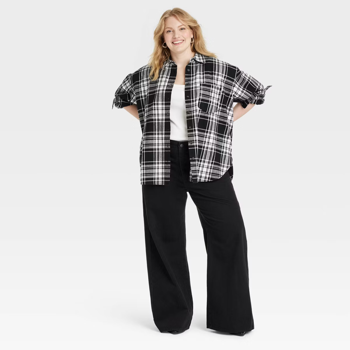 Women's Oversized Flannel Long Sleeve Collared Button-Down Shirt - Universal Thread™ | Target