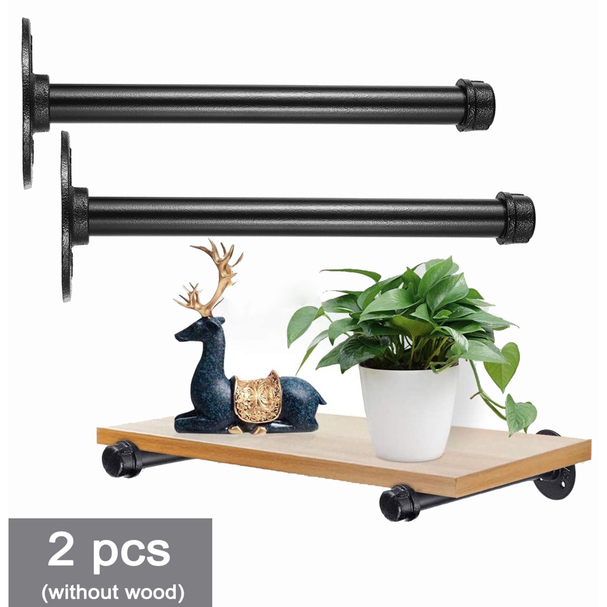 2Pack 11"/9" Industrial Black Iron Pipe Shelf Brackets, Heavy Duty Rustic Floating Shelf Bracket,... | Walmart (US)