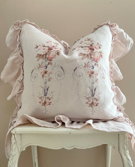 Blush Pink Ruffle Pillow Cover French Country Cushion Cover. - Etsy | Etsy (US)