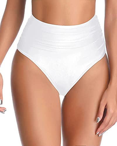 Tempt Me Women's White High Waisted Bikini Bottom Full Coverage Retro Tummy Control Swimsuit Bottom S | Amazon (US)