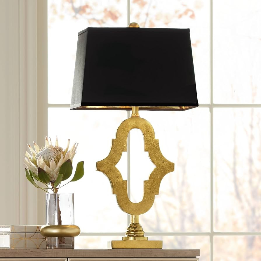 Possini Euro Design Judith Mid Century Modern Glam Luxury Table Lamp 28.75" Tall Gold Black Fabri... | Amazon (US)