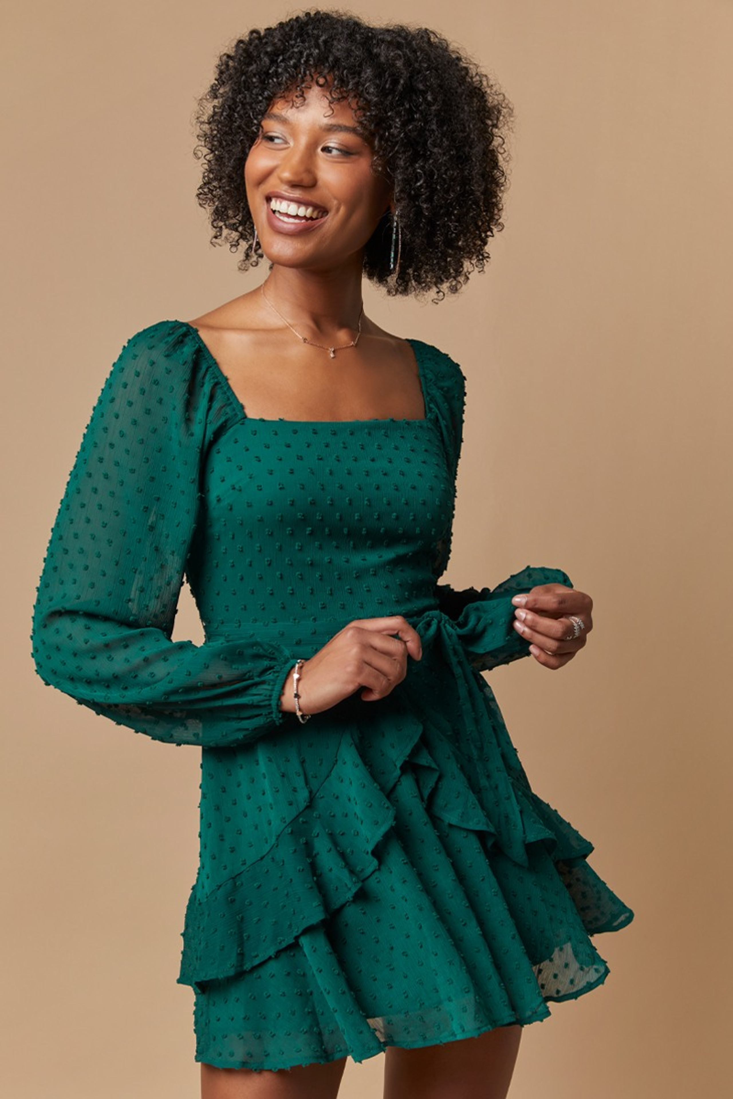 Kaitie Ruffle Swiss Dot Mini Dress | Francesca's