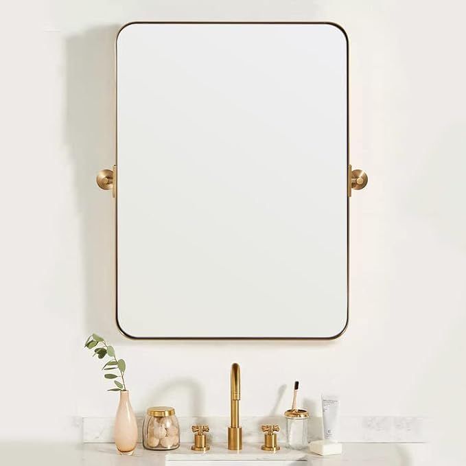 MOON MIRROR 22" x 30" Brushed Gold Metal Framed Pivot Rectangle Bathroom Mirror for Wall Mounted,... | Amazon (US)