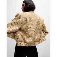 Womens M&S Collection Tweed Sequin Cropped Jacket, Gold Mix | Marks and Spencer US