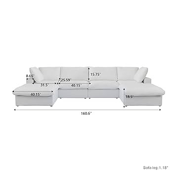 WJShome Cloud Modular Sectional Sofa Couch with 2 Storage Ottomans,160.6" U Shaped Couch,Minimali... | Amazon (US)