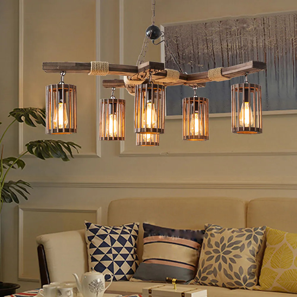 Oukaning Lighting Solid Wood 6 -Light Brown Wood Chandelier one_size | HG-HCXLST-4435-US | Lowe's