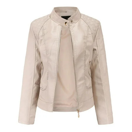 Sokhug Faux Leather Jacket Women Bomber Jacket Women's Motorcycle Jacket, Beige | Walmart (US)