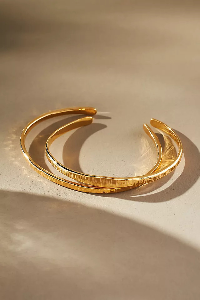 Set of Two Delicate Hammered Bracelets | Anthropologie (US)