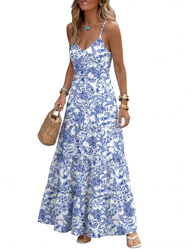Caracilia Womens Summer Maxi Dress,Spaghetti Strap Back Smocked A Line,Casual & Comfy for Beach V... | Amazon (US)