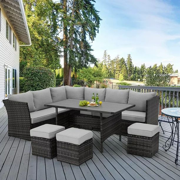 AECOJOY 7 Piece Patio Conversation Set,  Outdoor Sectional Sofa Rattan Wicker Dining Furniture, G... | Walmart (US)