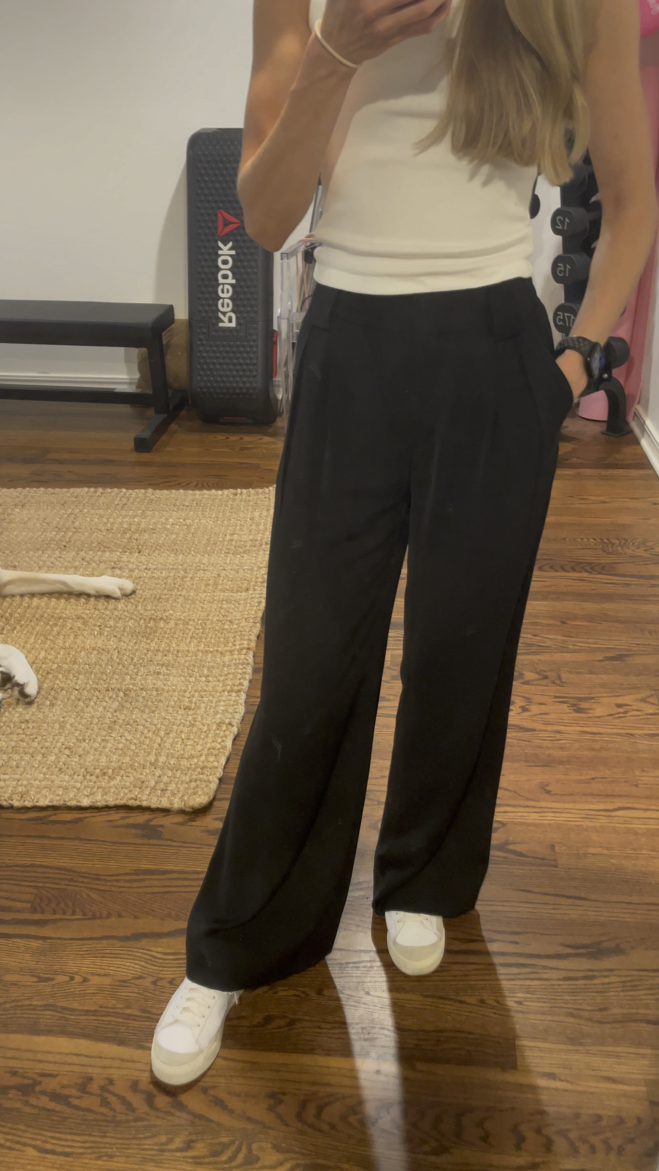 Black trousers, fall pants, trousers, fall outfit, fall transitional outfit, back to school, teacher outfit, work outfit, casual work outfit, fall fashion, trends, school outfit, business casual, sneakers, Nike sneakers, sneakers with trousers outfit, high rise trouser, wide leg pants, wide leg trouser

Run true to size in waist and no stretch so size up if you want a looser fit in waist. Regular Length perfect for flat shoes, get long if 5’7 or taller for heels

#LTKworkwear #LTKfindsunder100 #LTKstyletip