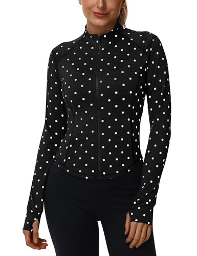 Women's Polka Dot Yoga Jacket Full Zip Slim Fit Workout Running Jacket with Thumbholes Athletic O... | Amazon (US)