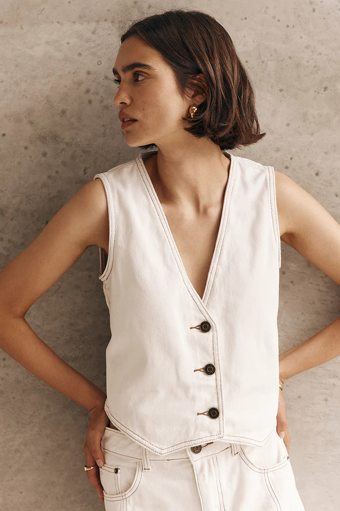 LENNON OFF WHITE DENIM VEST | DISSH