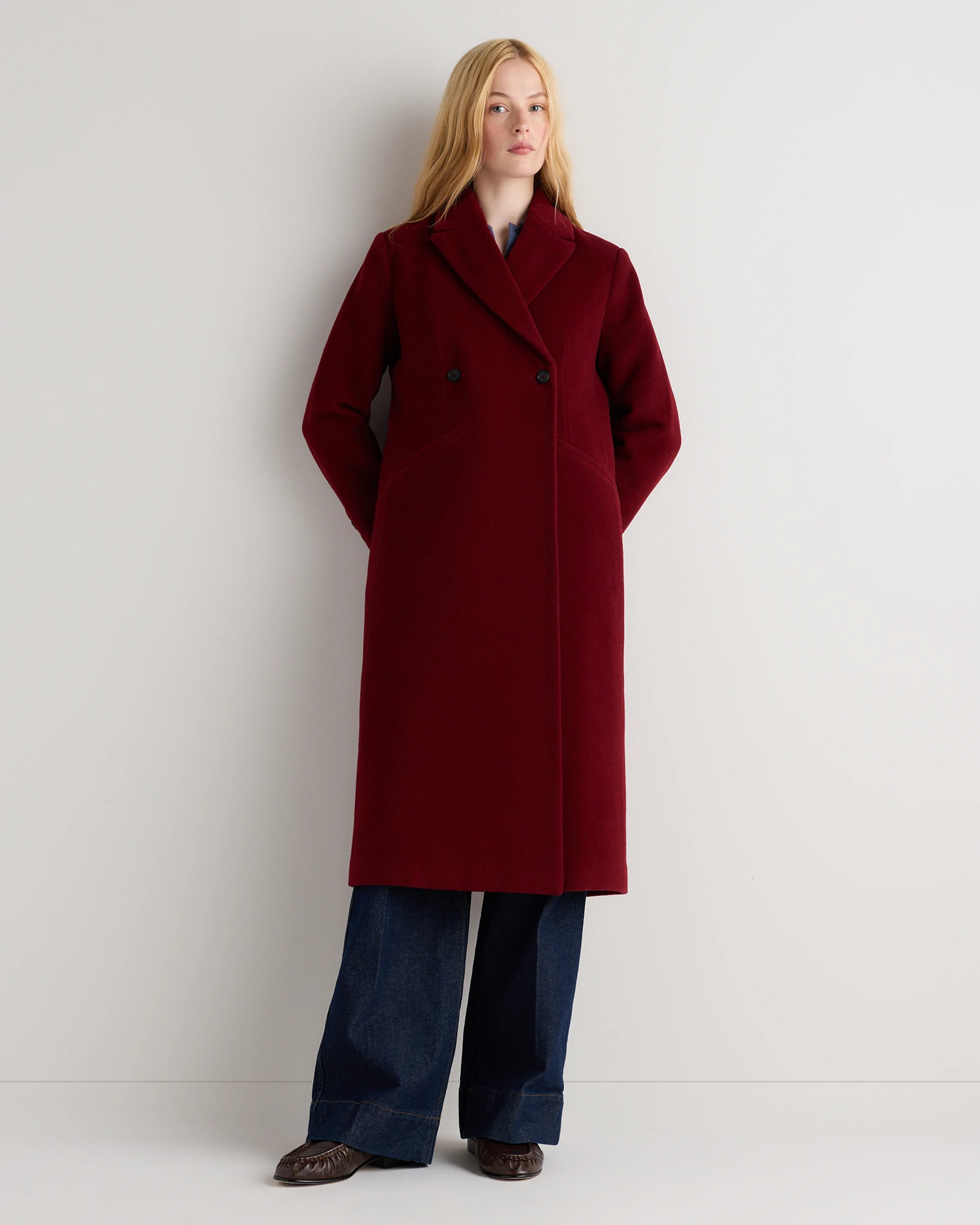 Quince | Women's Wool Cashmere Tailored Coat in Winetasting, Size Large | Quince