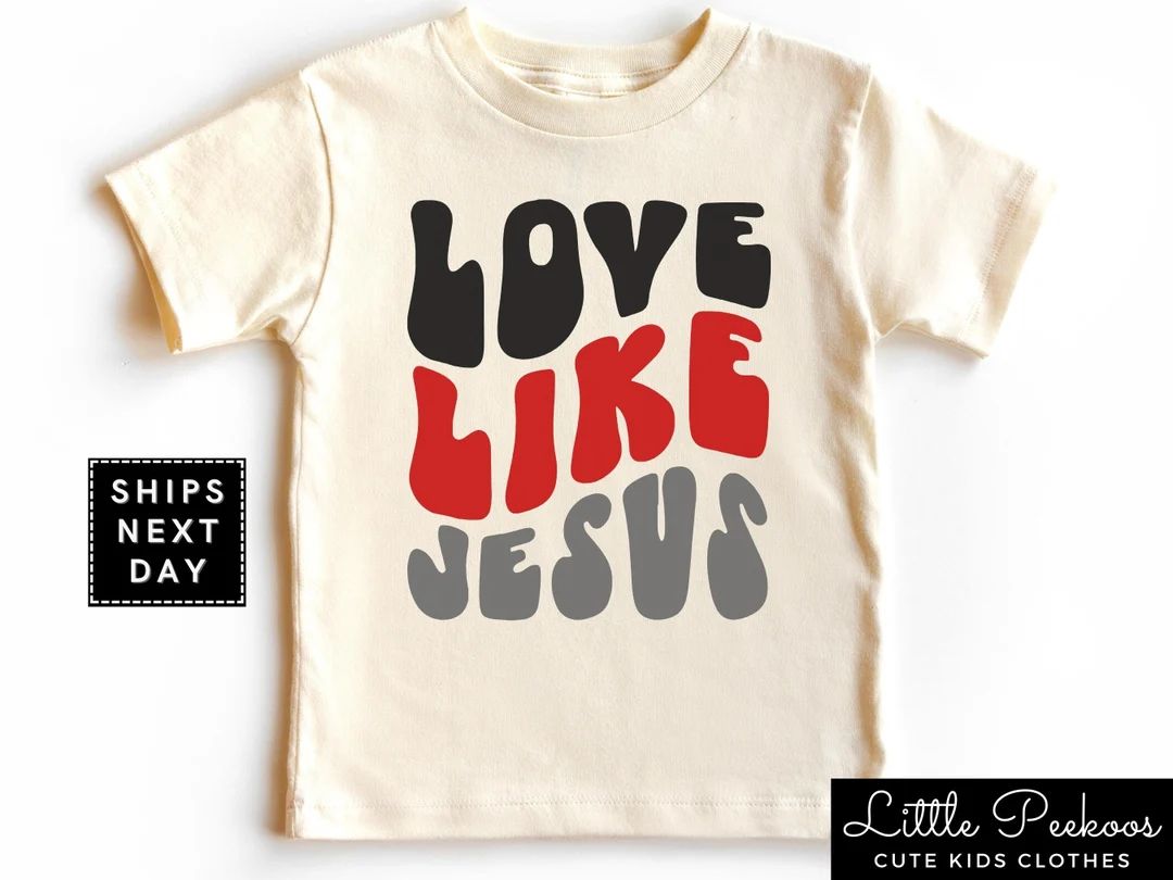 Love Like Jesus Wavy Retro Kids Shirt, Love for Jesus Natural Baby Onesie®, Valentine Color's Re... | Etsy (US)