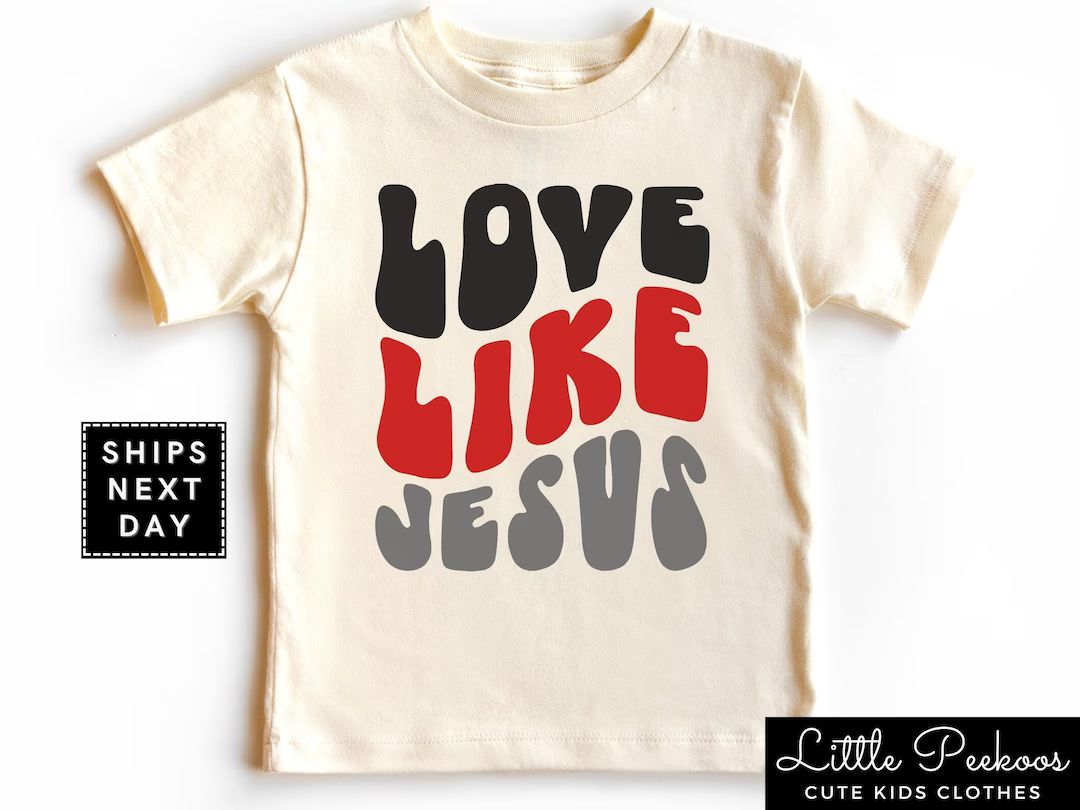Love Like Jesus Wavy Retro Kids Shirt, Love for Jesus Natural Baby Onesie®, Valentine Color's Re... | Etsy (US)