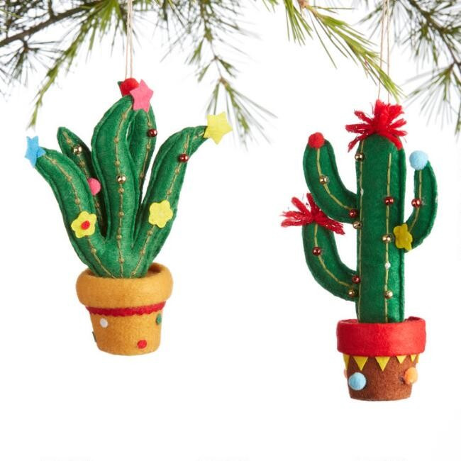 Fabric Potted Cactus and Aloe Ornaments Set of 2 | World Market