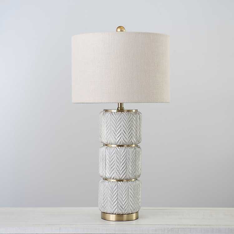 White and Gold Herringbone Table Lamp | Kirkland's Home