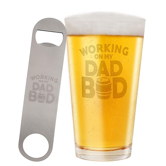 Working on my Dad Bod Beer Pint Glass Bottle Opener Gift Set for Father's Day, Birthday – Funny... | Amazon (US)