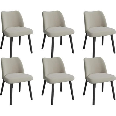 Dining Chairs Set of 6, Velvet Upholstered Chairs with Curved Back & Metal Frame, Khaki | Wayfair North America