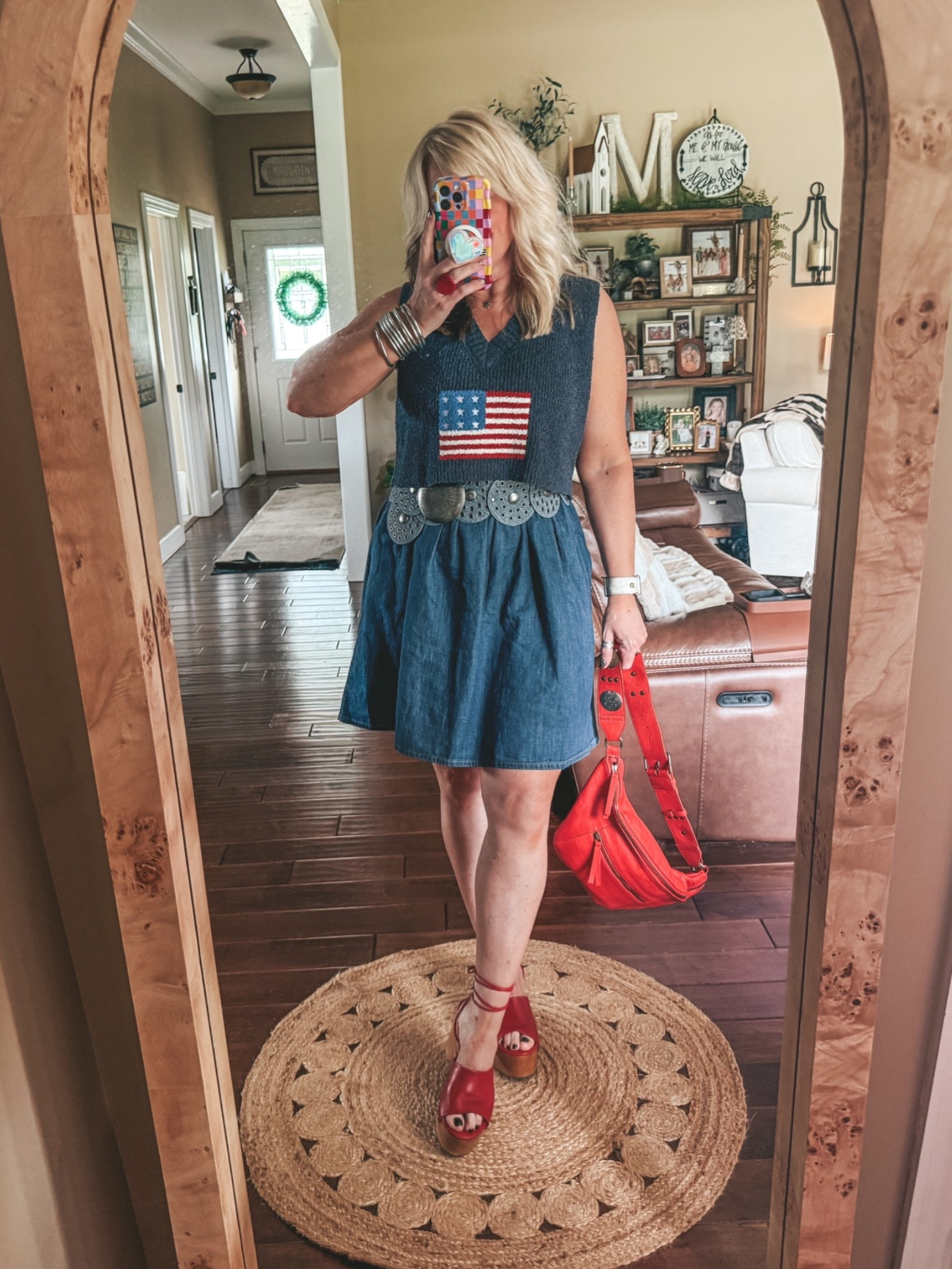 Cutest denim dress and perfect to layer too! 
•I’m in a medium in this dress. 
•This crop 🇺🇸 sweater is sold out but linking some more cute ones. 
•Sandals run true to size. 
#denimdress #summeroutfit

#LTKgrwm #LTKootd #LTKOver40