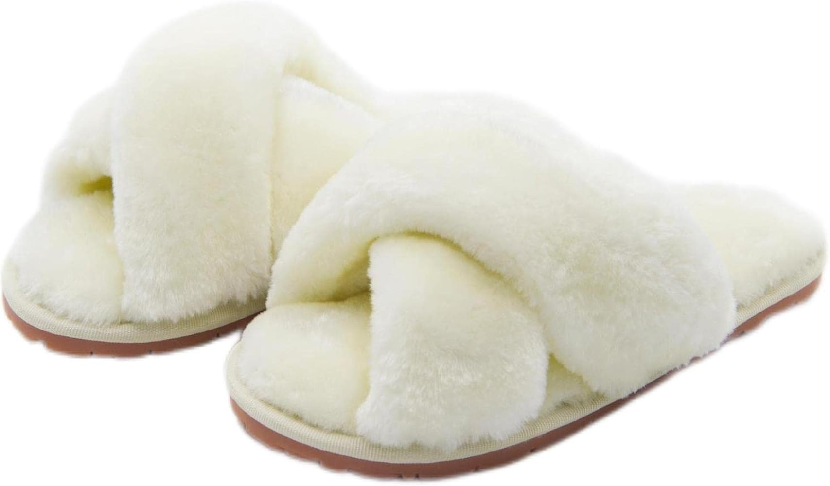 Women's Fuzzy Cross Band House Slippers Soft Plush Furry Fur Open Toe Cozy Memory Foam Winter Warm C | Amazon (US)