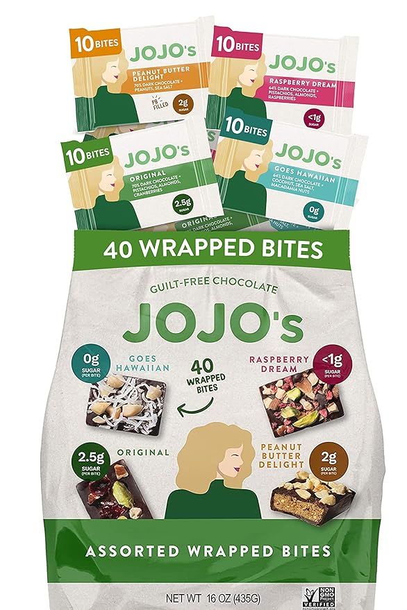 JOJO's Dark Chocolate Bites Made with Hemp, Plant Based Protein, Low Sugar, Low Carb, Vegan, Pale... | Amazon (US)