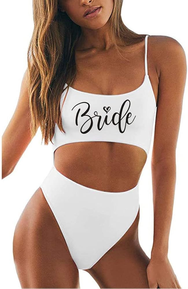 MUZHI Women's Bride One Piece Swimsuits Ruched Tommy Control Wifey Swimwear Sexy Back Crossover S... | Amazon (US)