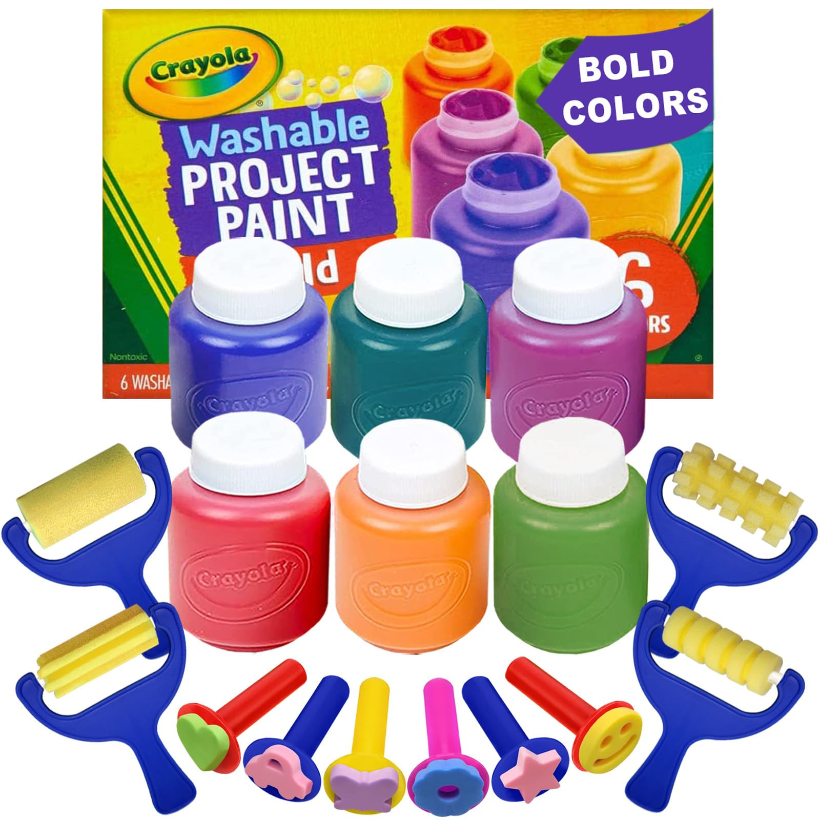Kids Painting Set, Washable Paint for Kids 6 Bold Colors with 10 Paint Sponges, Non Toxic Tempera... | Amazon (US)