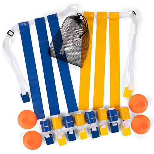 Deluxe Flag Football Game Set: Champion Sports Flag Football Equipment - Game Sets with 5 Blue Flag Football Belts, 5 Yellow Flag Football Belts, 4 Orange Disc Cones and Mesh Carrying Bag | Amazon (US)
