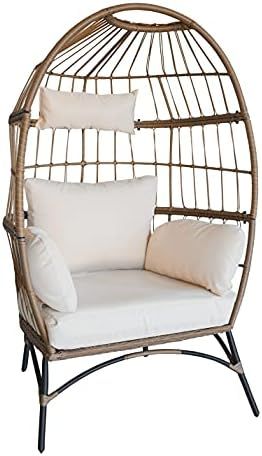 Luckyberry Wicker Egg Chair Rattan Chair Brown, Outdoor Patio Porch Lounge | Amazon (US)