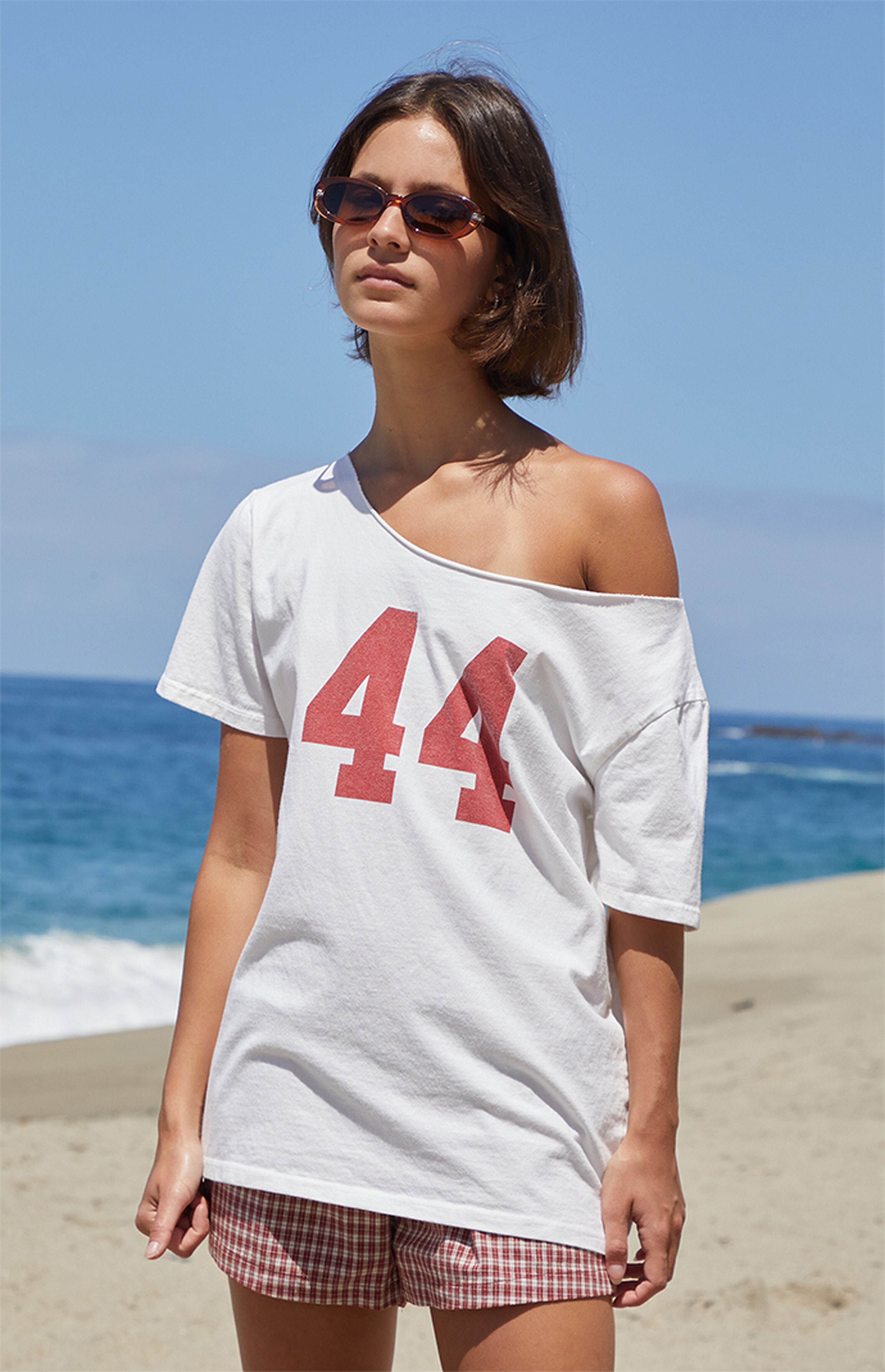 John Galt White 44 Off-The-Shoulder T-Shirt | PacSun