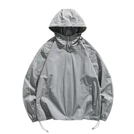 Mgoohoen Windbreaker Jacket for Men Windproof Water Resistant Lightweight Hoodie Anorak Adjustable Drawstring Grey L Windbreakers for Men | Walmart (US)