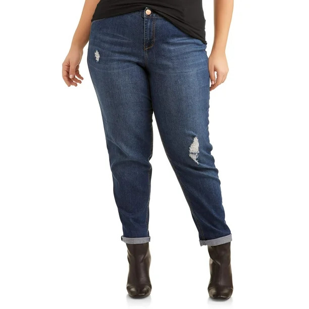 A3 Denim Women's Plus Size Roll Cuff Jean With Destruction | Walmart (US)