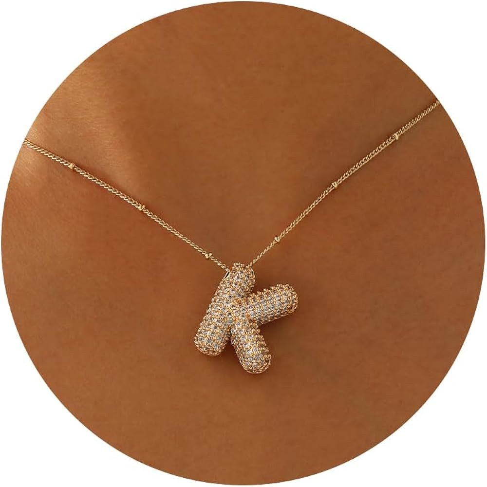 Amazon.com: Semoya Bubble Letter Necklace Gold Balloon Initial K Necklaces Rhinestone Letter Pend... | Amazon (US)