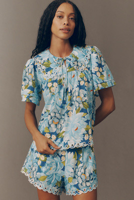 Farm Rio x Anthropologie Scalloped Linen Blend Shirt | Anthropologie (US)