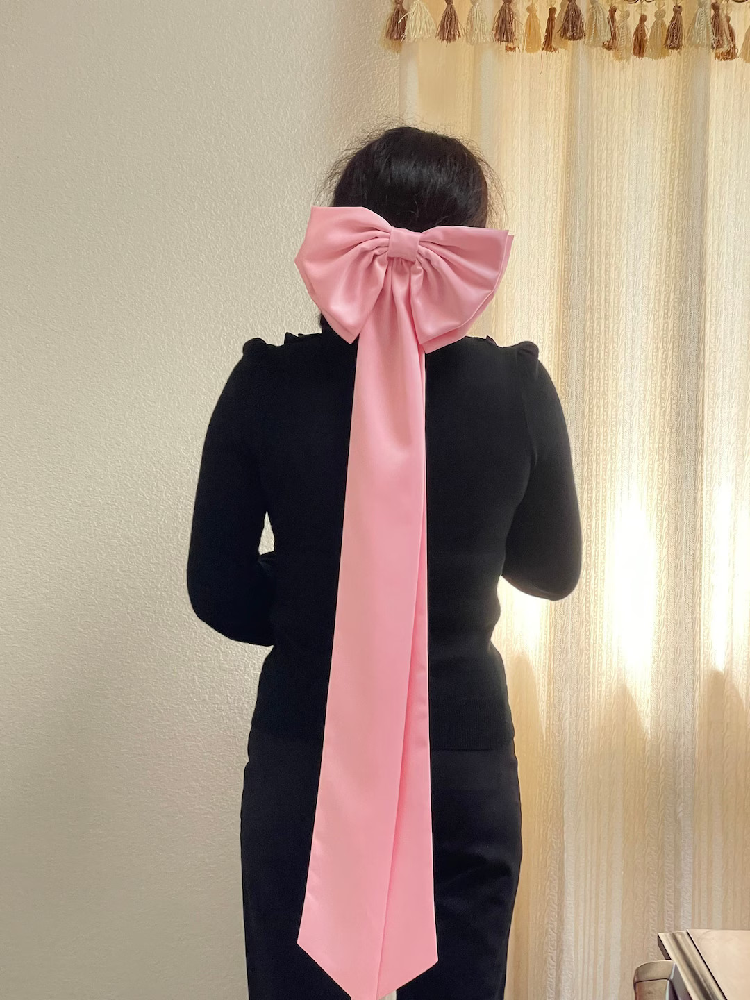Very Long Bow, Double Layered Bow, Long Pink Bow, Hair Clip Bow. Bow for Dress. - Etsy Canada | Etsy (CAD)