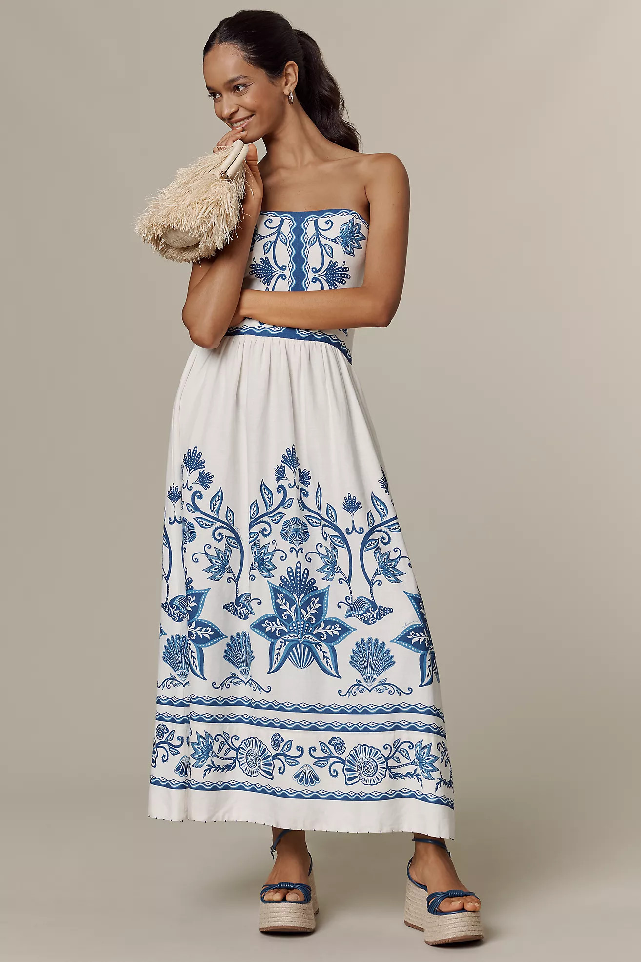 Farm Rio Shell Garden Linen Blend Midi Dress | Anthropologie (US)