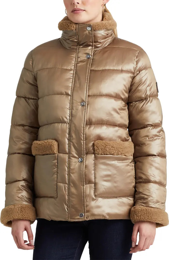 Lauren Ralph Lauren Puffer Coat with Faux Shearling Trim | Nordstrom | Nordstrom