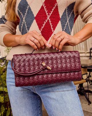 Porta Woven Leather Top Handle Clutch Oatmilk / O/S | VICI